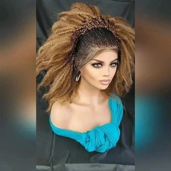 Gorgeous Braided  lace wig, short wig  ombre wigs, afro wig, 100% handmade  NWT - Picture 3 of 17